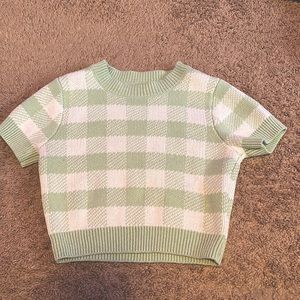 cropped sweater baby tee, sage green and white checkered
